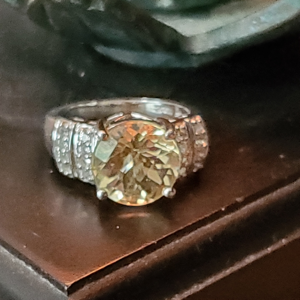Sterling Citron Feldspar and White Topaz Ring size 6.75-7 (See pics/description) - Picture 4 of 16